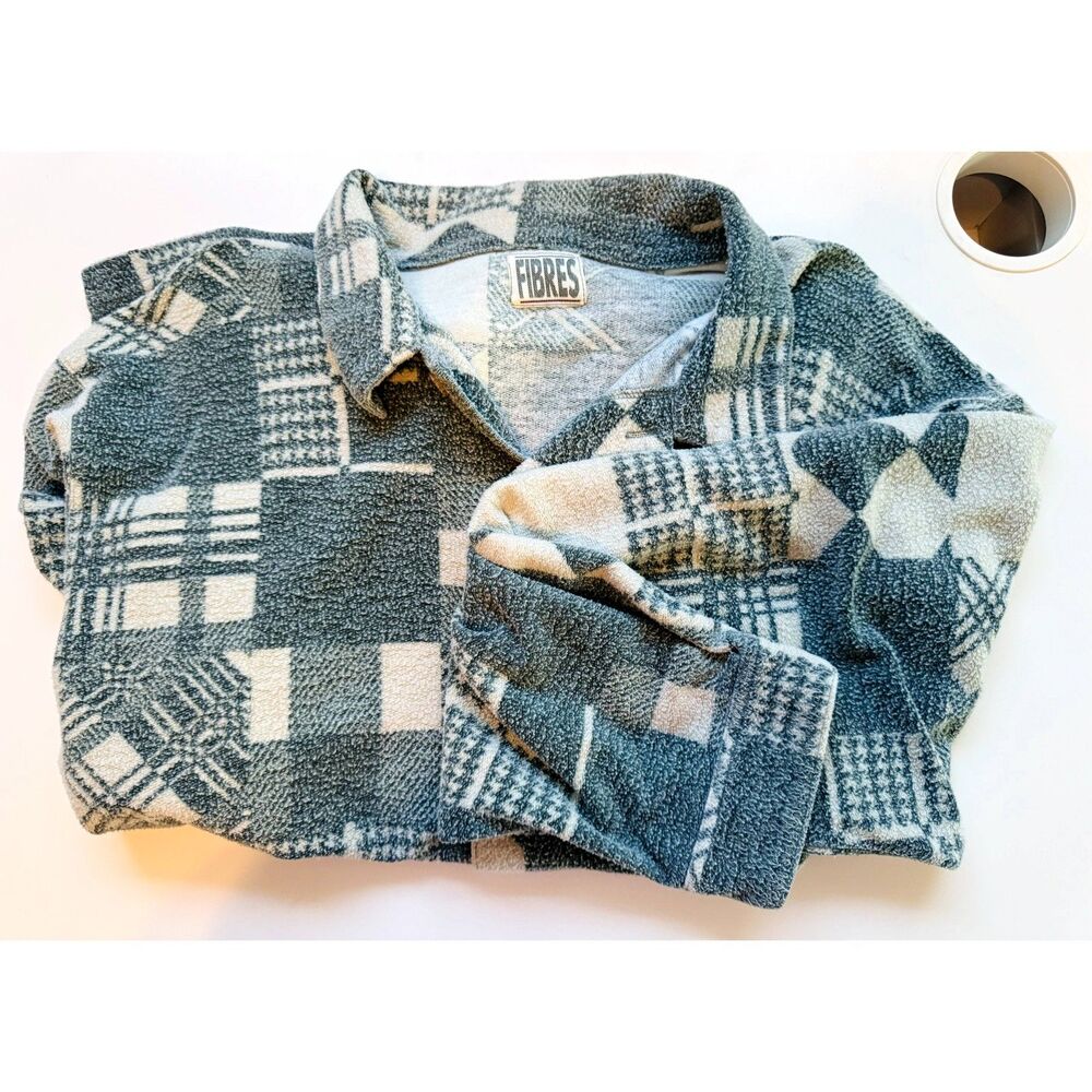 Fibres Blue Patterned Shacket Button Up Xl - image 3